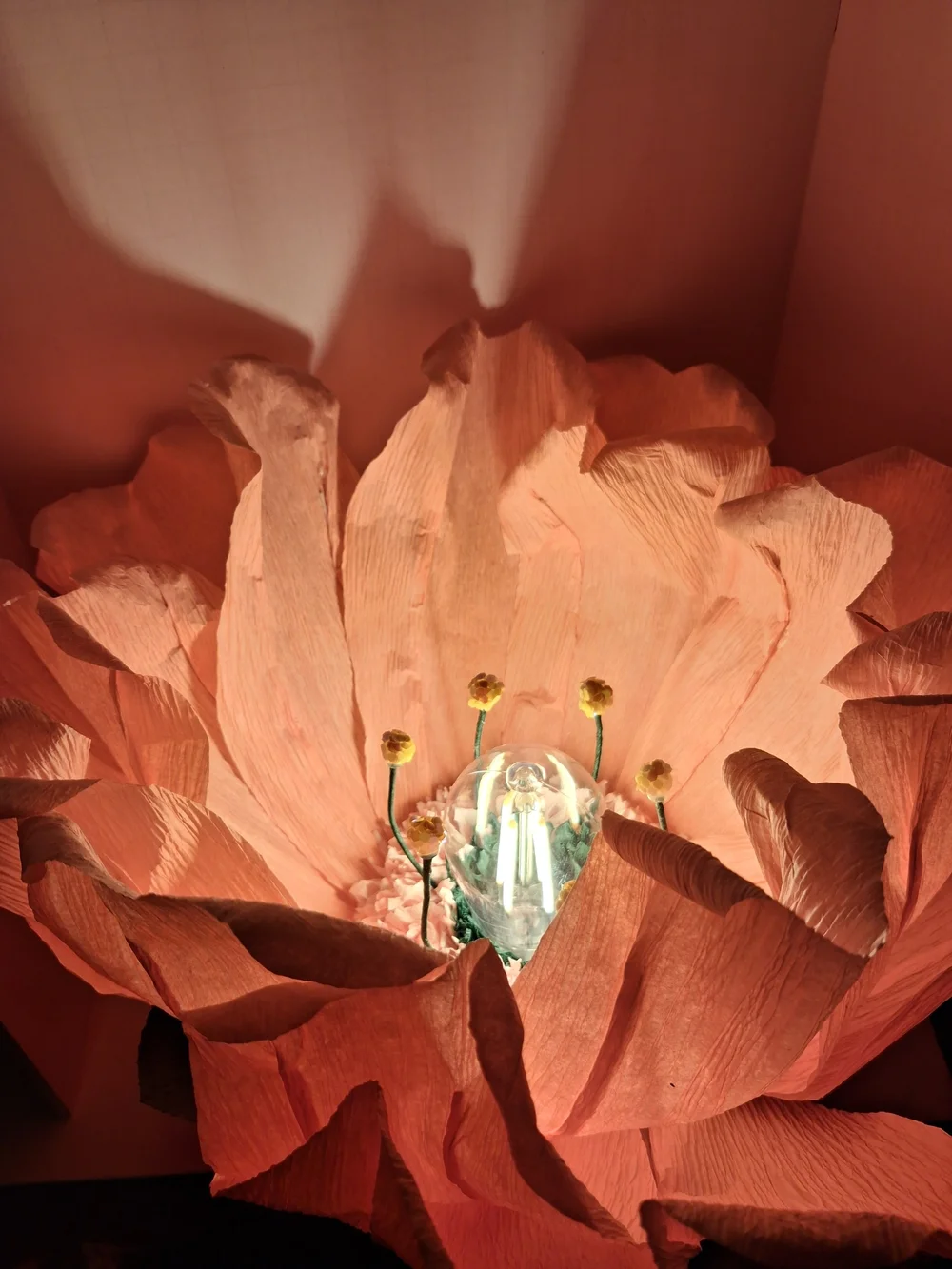 Oversized Handcrafted Italian Crepe Paper Flower Lamp - Peach Bloom